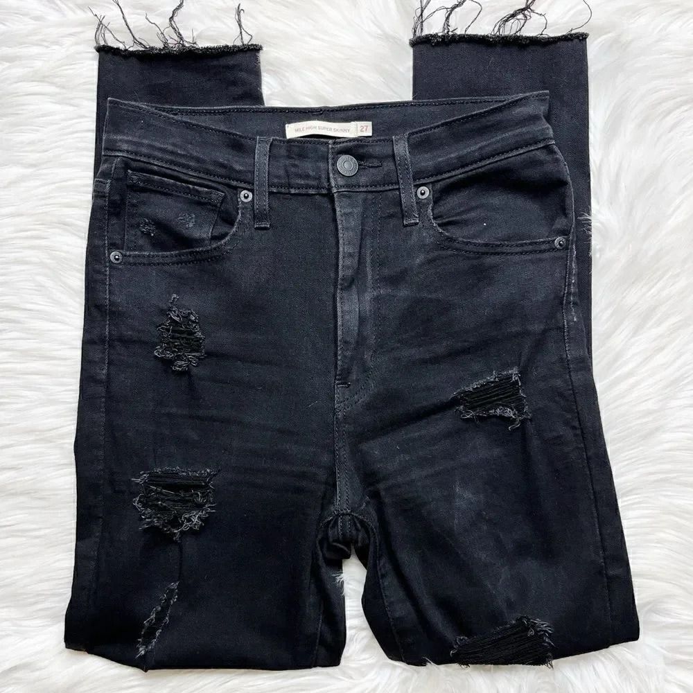 Levis Mile High Super Skinny Distressed Jeans Black Size 27